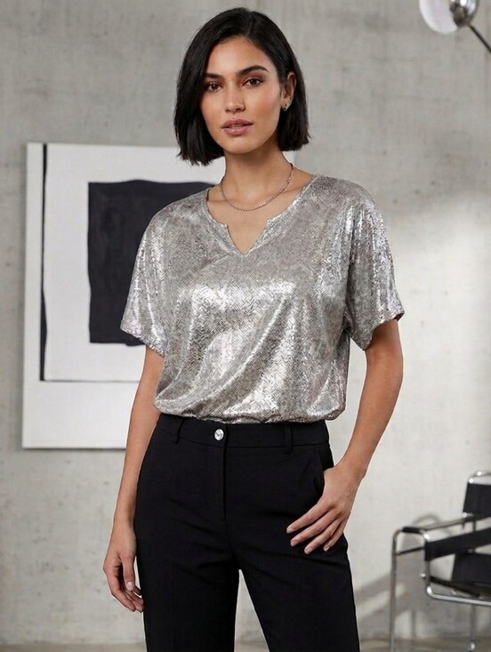 Karlie Tops - Karlie Shimmering Silver Top Blouse